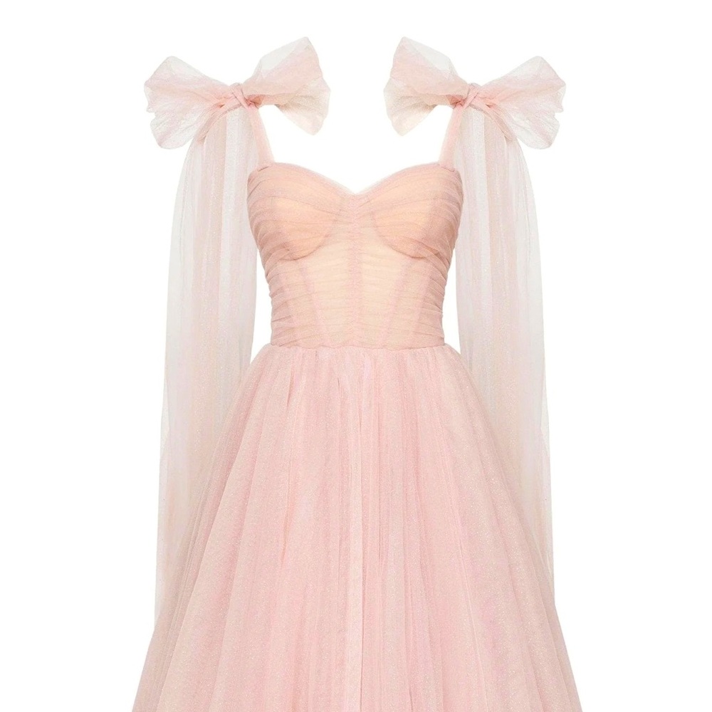 Mills Brand. Misty Rose Sparkly off-the-shoulder tulle dress